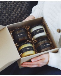 Подарочный набор - коробка крафтовая медовое ассорти (4 баночки) "С Новым годом!" (Фото 1)