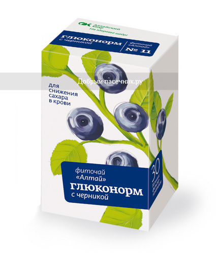 Купить фиточай для снижения сахара в крови с черникой Глюконорм Фиточай с черникой «Глюконорм»